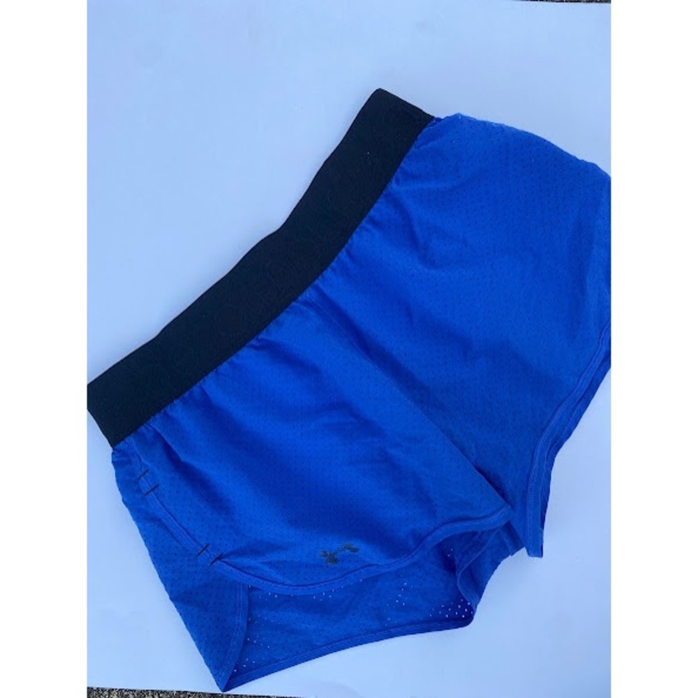 Under Armour HeatGear Blue Mesh Running Shorts Womens Small Black Waistband SM